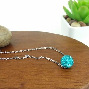 Turquoise Rhinestone Bead Silver
Tone Necklace